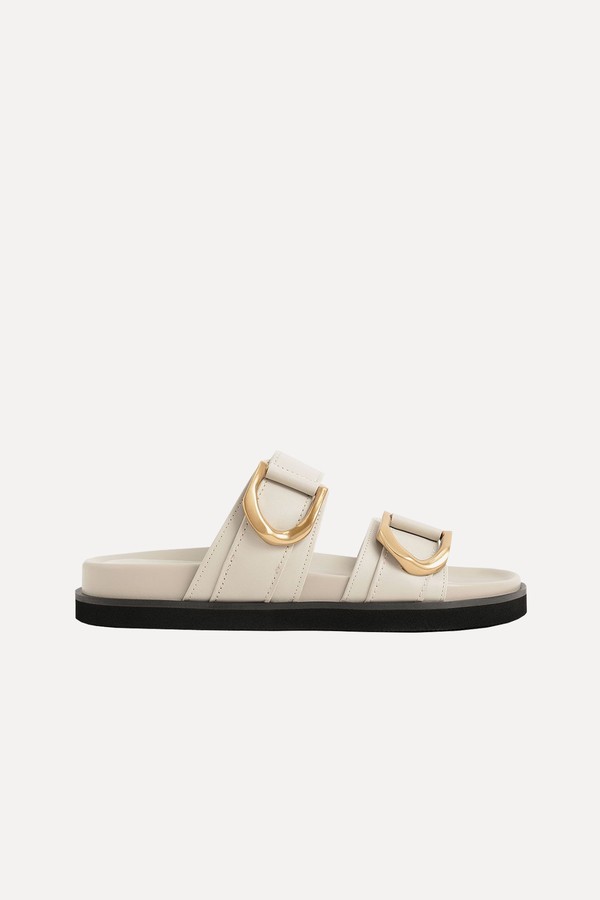 Gabine Buckled Leather Slides from Charles And Keith