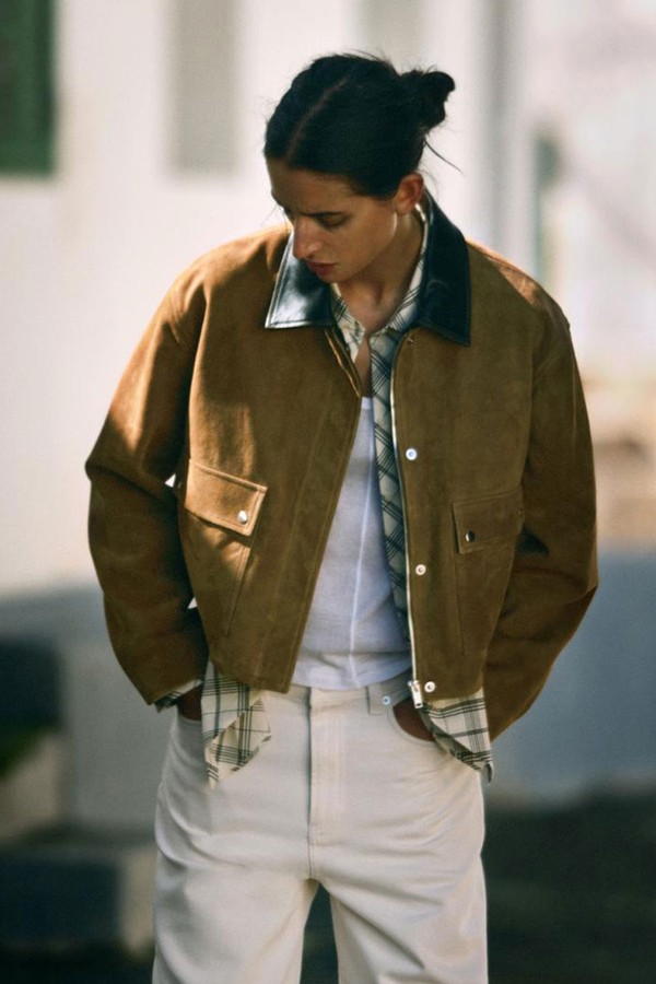 Contrast Suede Leather Jacket from Massimo Dutti