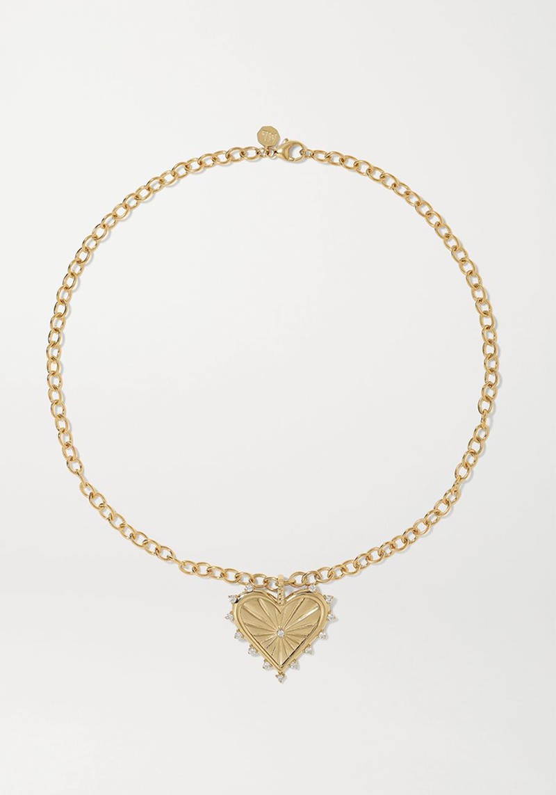 Big Heart Coin 14-Karat Gold Diamond Necklace from Marlo Laz