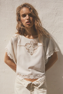 Embroidered Openwork Blouse 