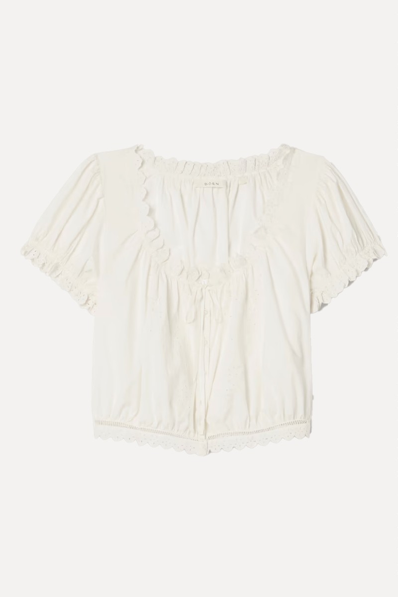 Nera Broderie Anglaise-Trimmed Organic Cotton-Voile Top from Dôen