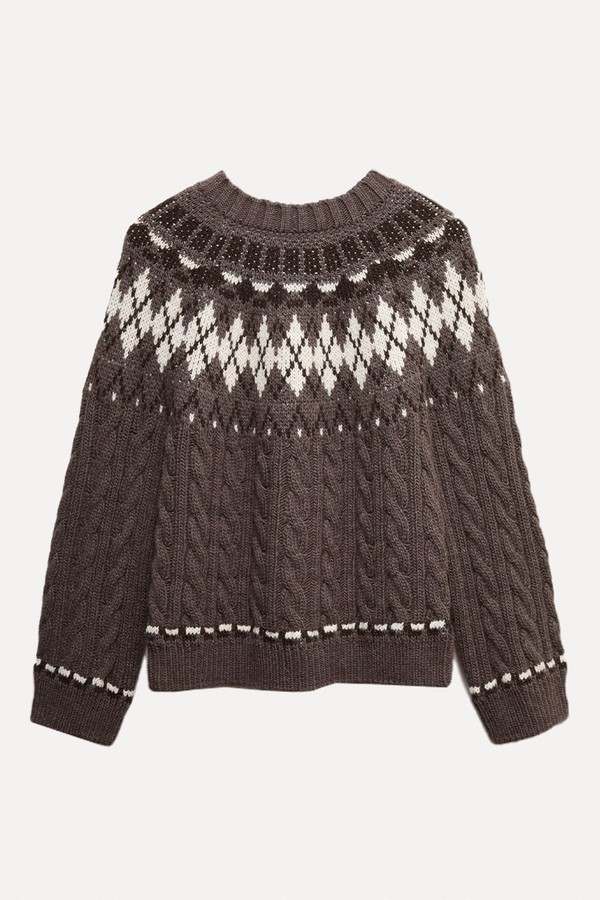 Cable Knit Fair Isle Crew Neck Jumper from Marks & Spencer