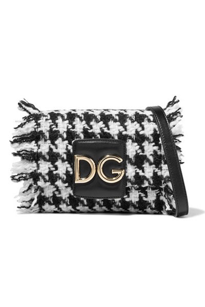 Millennials Leather-Trimmed Frayed Tweed Shoulder Bag from Dolce & Gabanna