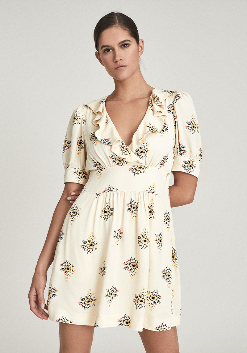 Olive Floral Printed Mini Dress