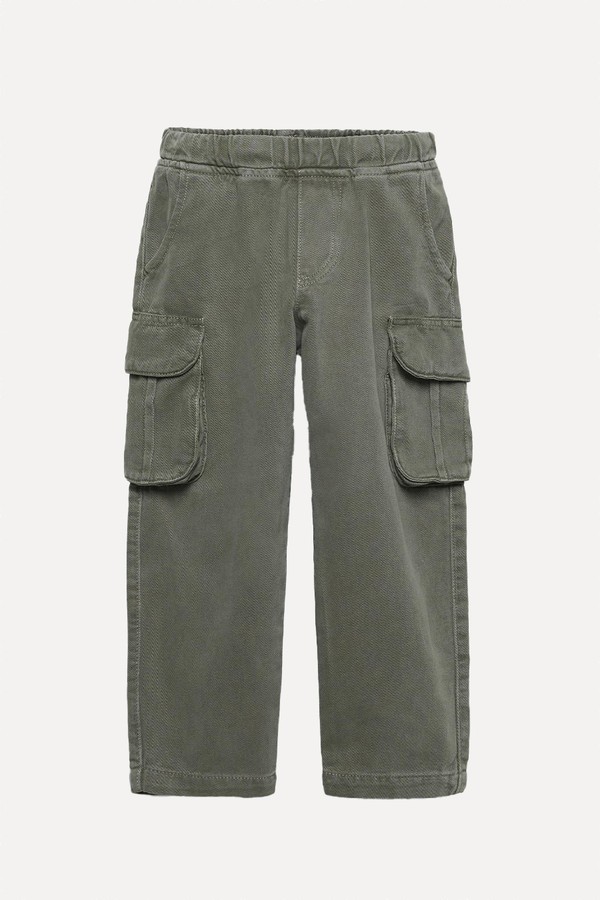Twill Barrel Leg Trousers With Pockets