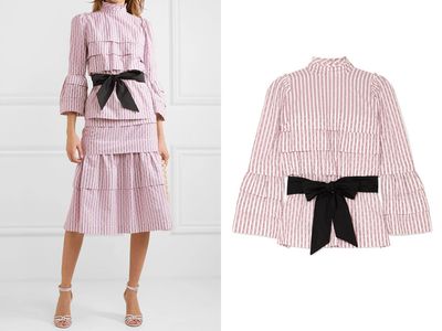 Mademoiselle Belted Tiered Striped Fil Coupé Blouse from Anna Mason
