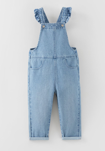 Ruffled Strap Denim Dungarees