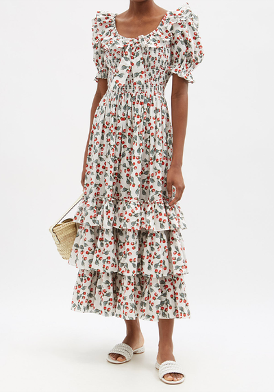 Lola Snail-Print Tiered Cotton-Poplin Midi Dress from Muzungu Sisters