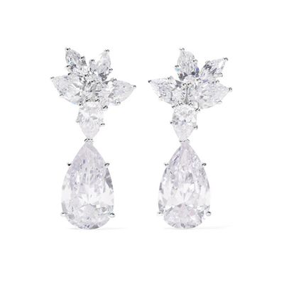 Rhodium-plated cubic zirconia clip earrings from Kenneth Jay Lane