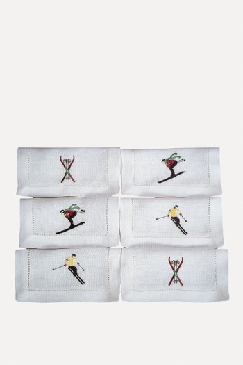 Ski Embroidered Cocktail Napkins  from Petit Ménage