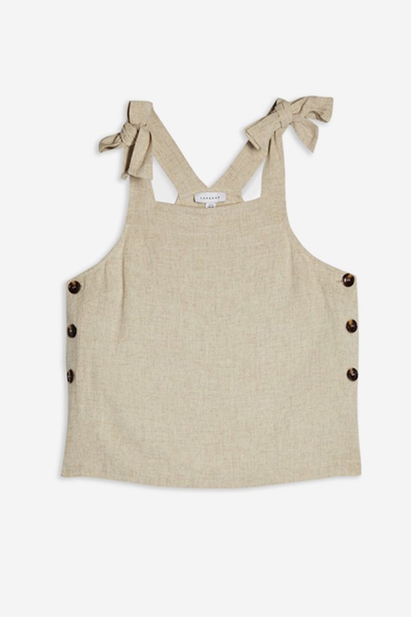 Tie Shoulder Cami With Linen