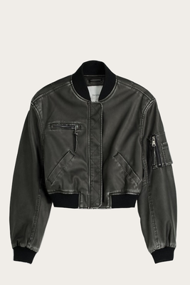 Distressed Faux Leather Bomber Jacket from Bershka