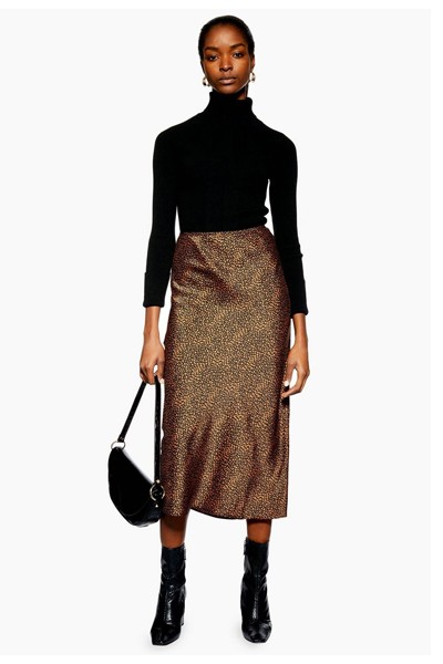 Spot Animal Satin Bias Midi Skirt from Topshop