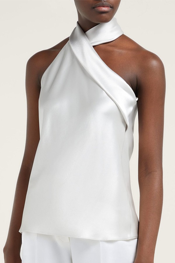 Pandora Asymmetric Halterneck Satin Top from Galvan