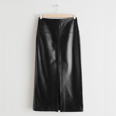 Front Slit Leather Midi Skirt from & Other Stories