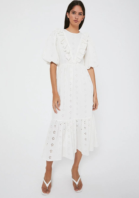 Broderie Dress With Frill And Short Sleeve