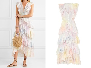 India Ruffled Lace-Trimmed Tie-Dyed Silk Dress from LoveShackFancy