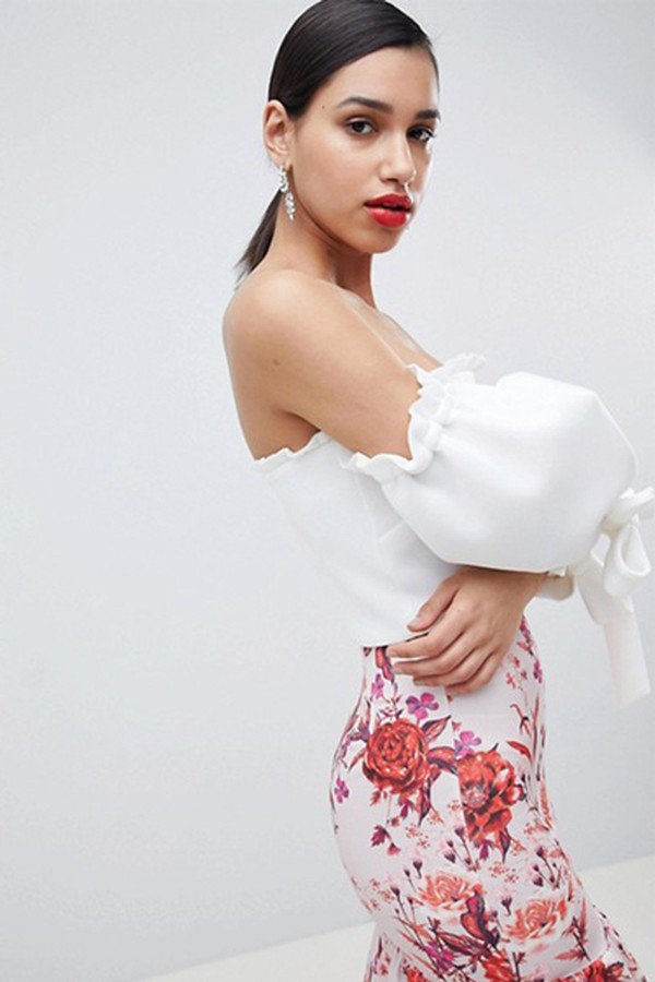Bardot Balloon Sleeve Crop Top from True Violet