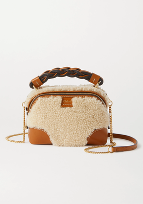 Daria Mini Leather-Trimmed Shearling Tote from Chloé