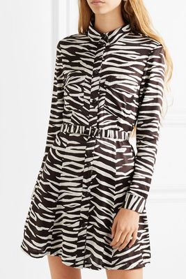 Zebra-Print Stretch-Silk Satin Mini Dress from Ganni