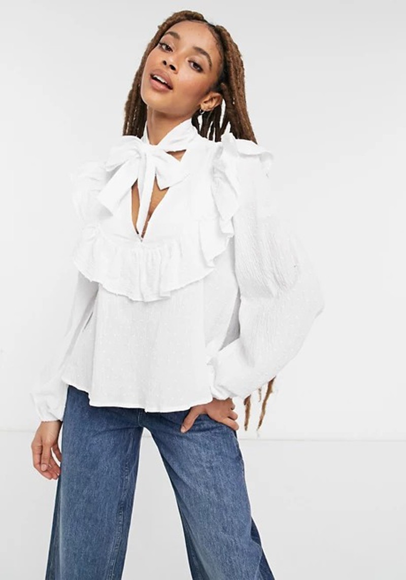 Pussybow Blouse With Ruffle Detail from ASOS Design