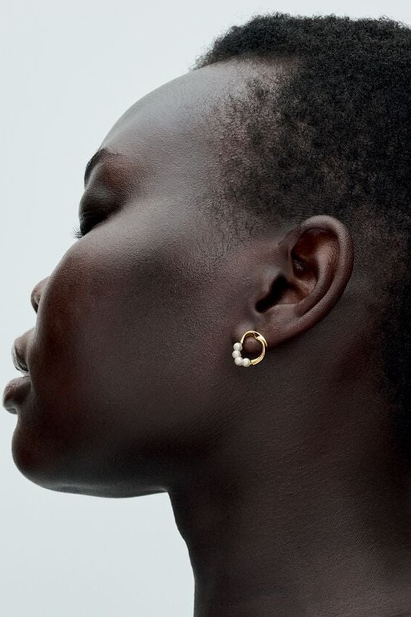 Organically Shaped Circle & Treated Freshwater Cultured Pearls Stud Earrings