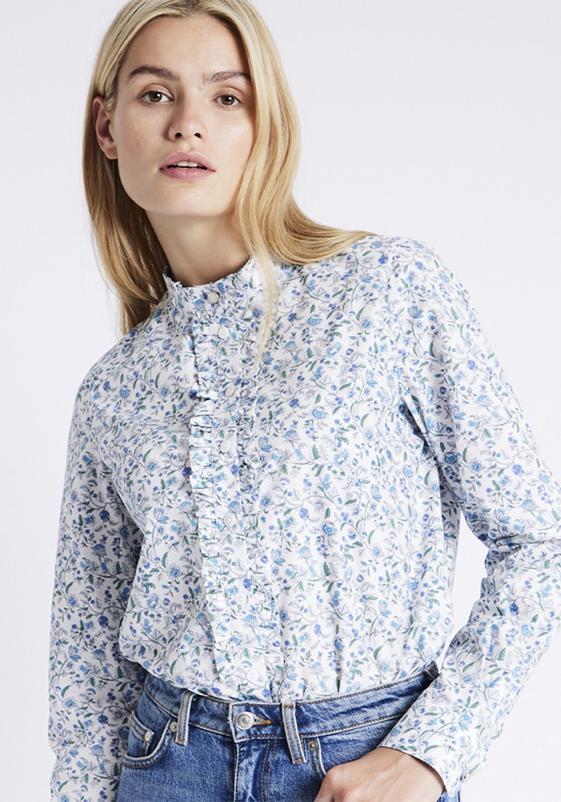  Nehru Frill Collar Cotton Shirt