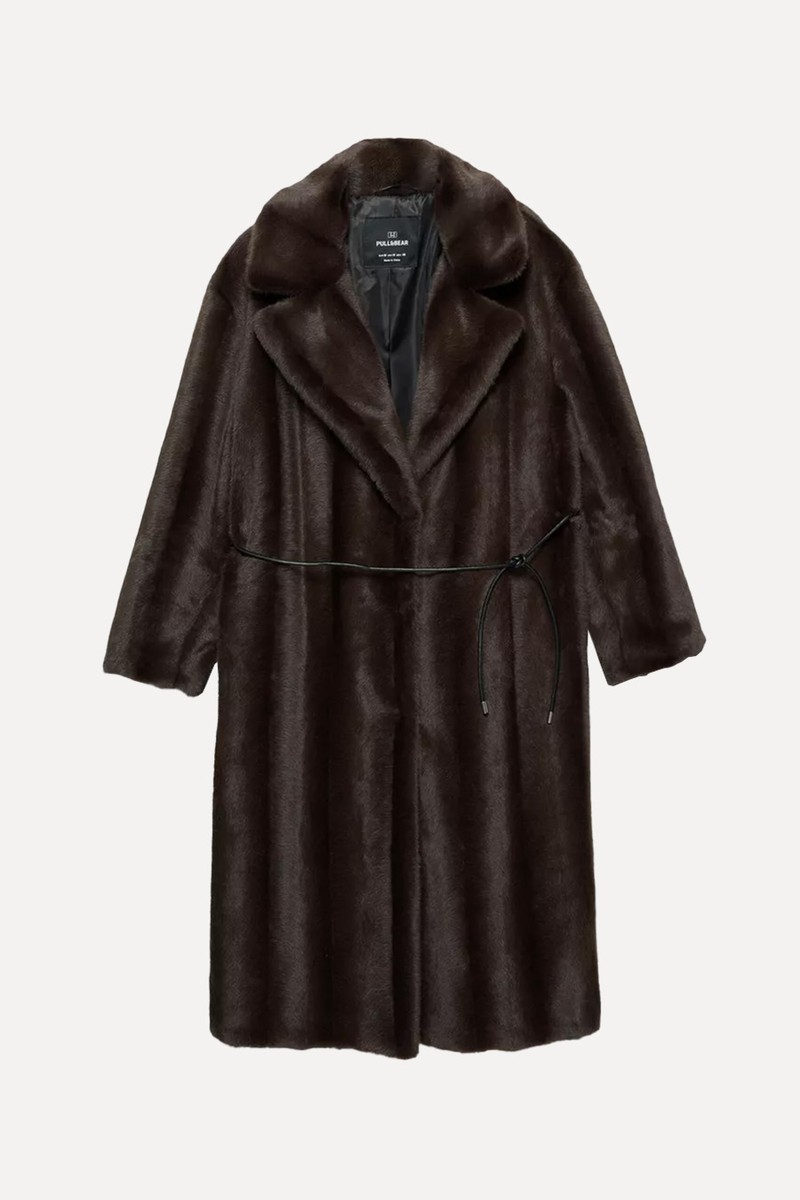 Long Faux Fur Coat With Belt from Pull & Bear