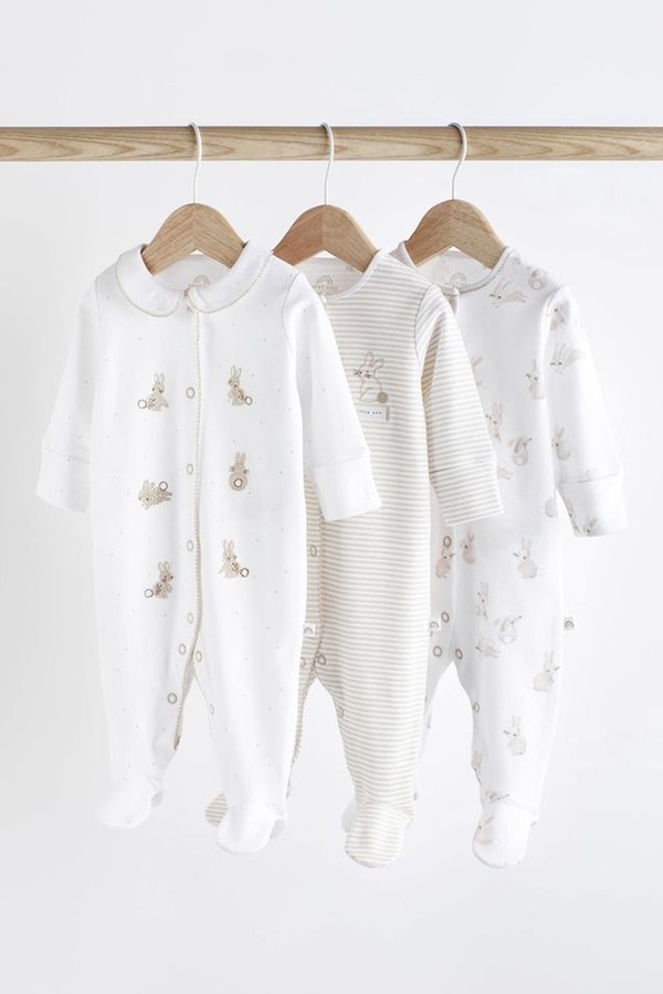 Delicate Appliqué Baby Sleepsuits 3 Pack