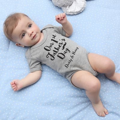 Personalised 1st Fathers Day Grey Bodysuit 