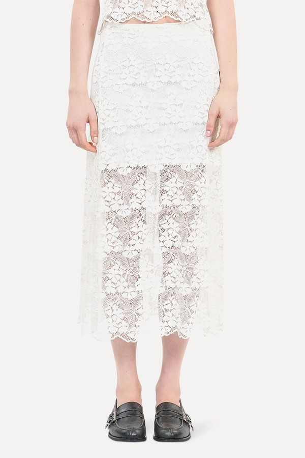 Floral Scalloped-Edge Lace Midi Skirt from The Kooples