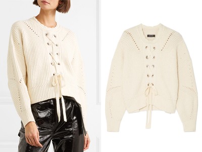 Lacy Lace Up Pointelle Knit Cotton Blend Sweater from Isabel Marant