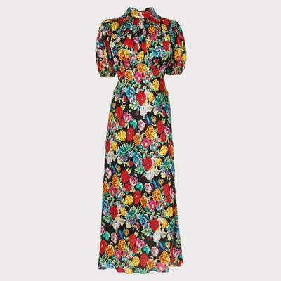 Susie Painted Peony Print Silk Dress