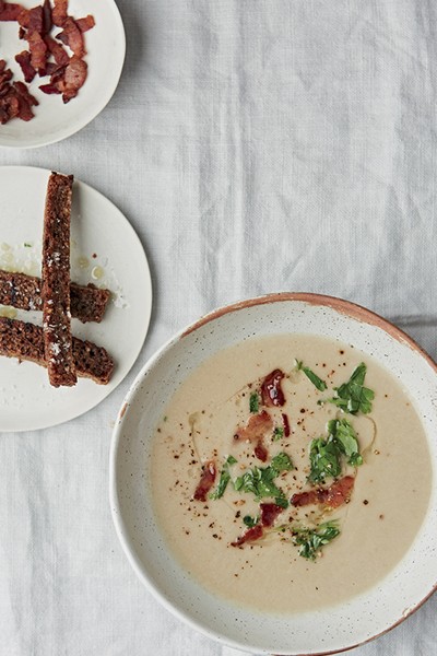 Jerusalem Artichoke & Truffle Soup with Rye Bread Croutons