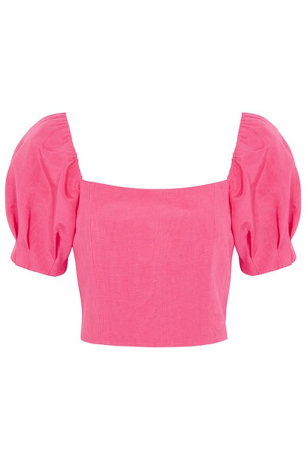 Joslyn Pink Puff-Sleeve Satin-Twill Top from Alice + Olivia